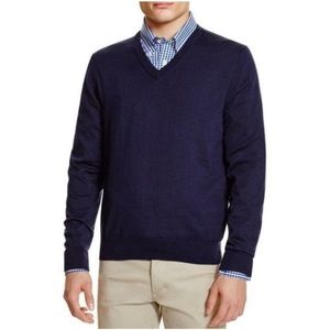 346 Brooks Brothers Navy Blue Cotton/Silk V Neck Sweater, Size L.